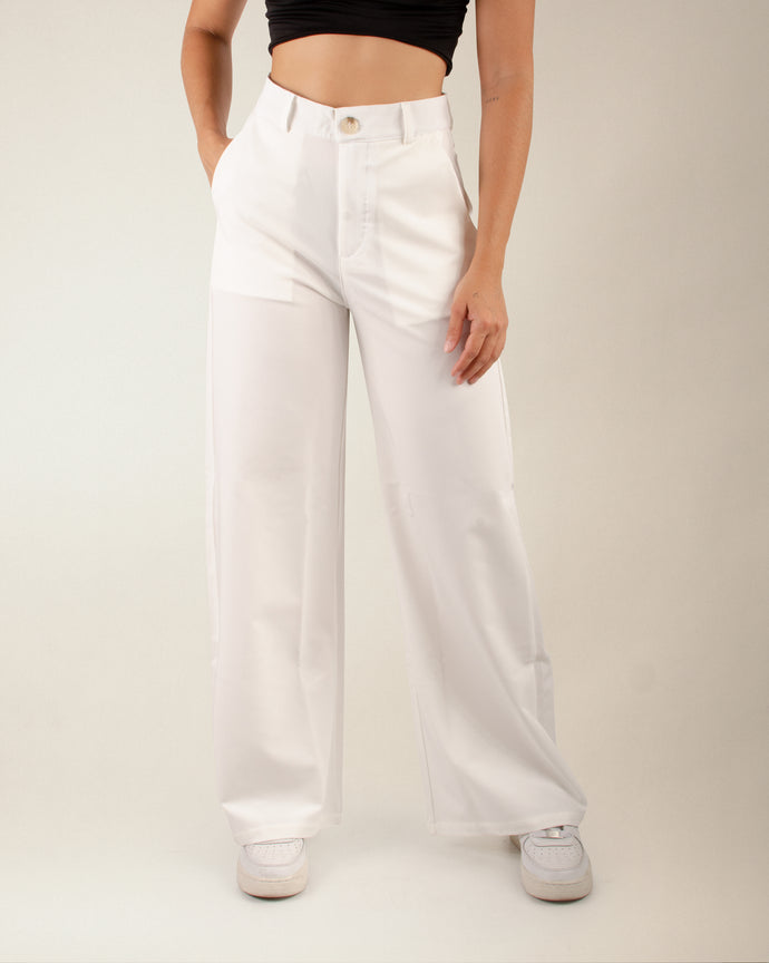 PANTALON  MOM FLARE STRETCH TIRO ALTO MARFIL 4180