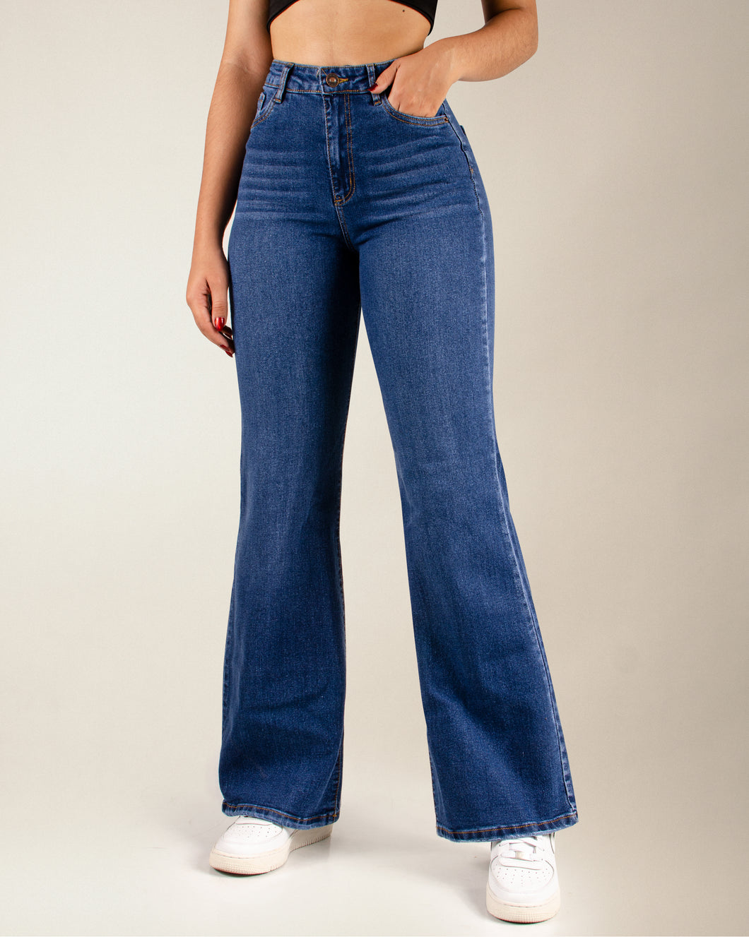 JEAN MOM FLARE STRETCH TIRO ALTO 4247